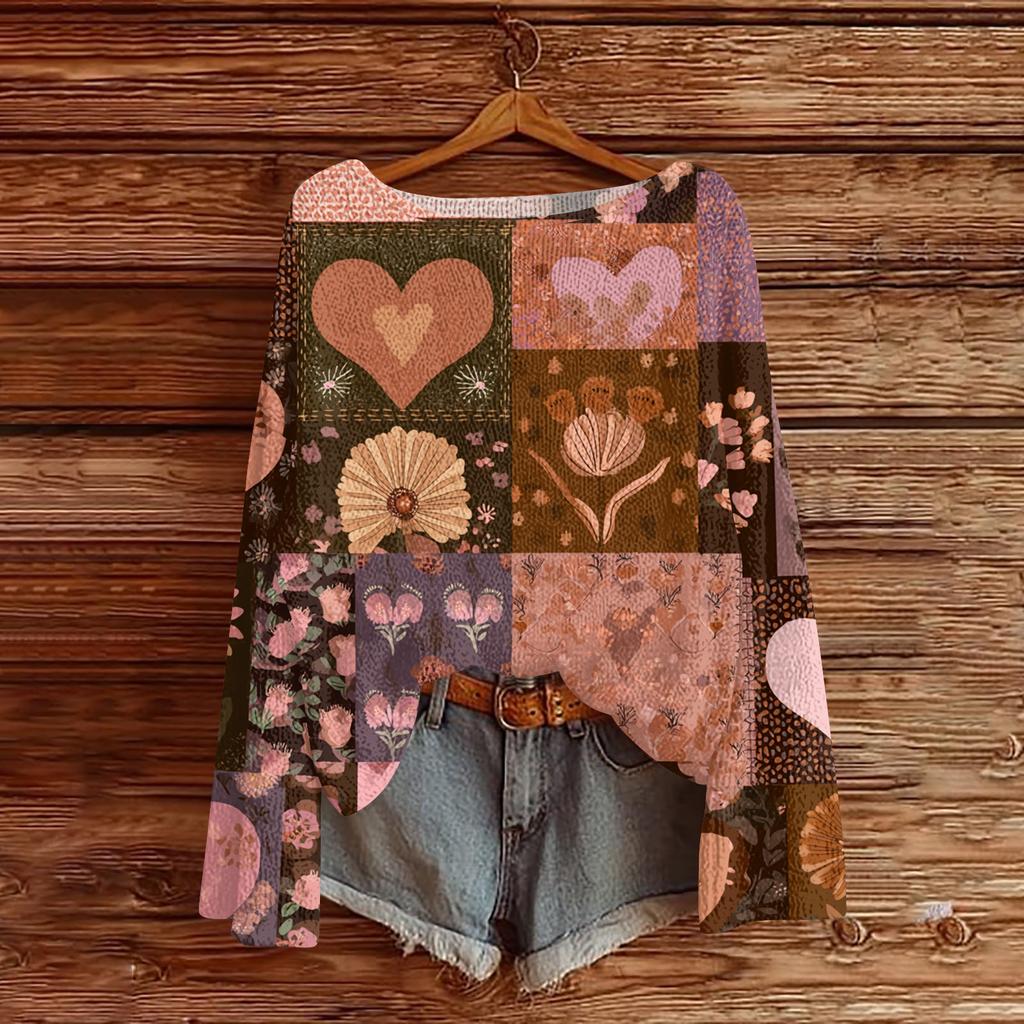 Женский легкий свитер повседневный с длинным рукавом вязаный винтажный с цветочным принтом пуловер