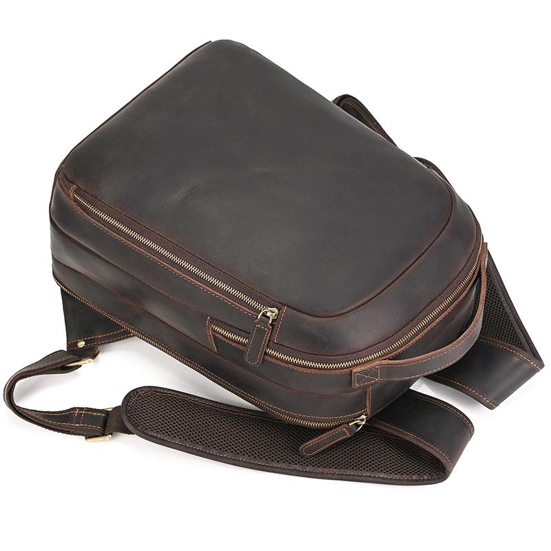 Retro Genuine Leather Schoolbag Backpack Bagpack Crazy Horse Leather Daypack Multifunction Men Bags Genuine Leather Bag