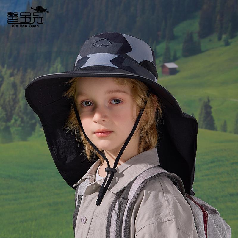 Kinderhut Sommer Outdoor Sonnenhut Camouflage Große Krempe Schal Nackenschutz Sonnenschutzhut Schnelltrocknend Wasserdicht Fischerhut