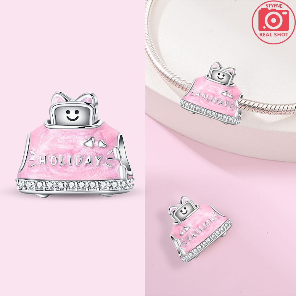 Exquisite Pendants Woman Original Charms Cute Pink Crown Perfume Bottle Bag Beads Fit Copper Bracelet Jewelry Fine Gift Diy
