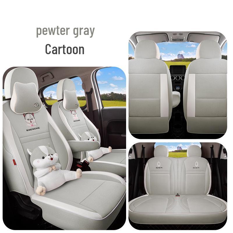 Great Wall ORA Cartoon Full Linen Four Seasons Seat Cushion for Five-Seat Electric Cars.