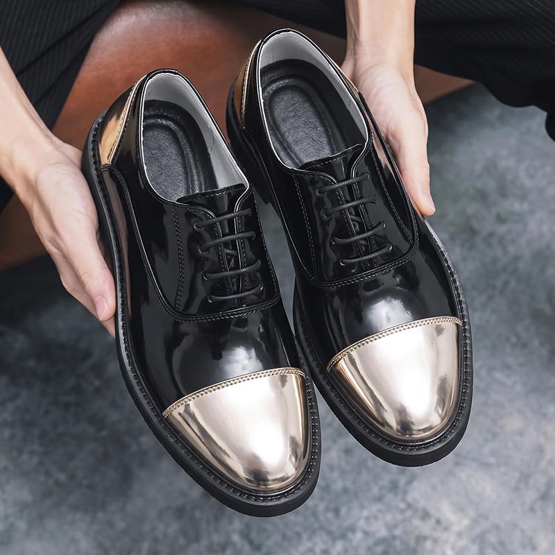 Men’s Derby Retro Black Gold Silver Leather Oxfords Dress Shoes Formal Office Business Shoes Tuxedo Wedding Shoes Plus Size