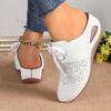 Women's Wedge Heel Sandals Half Slippers Lace Up Pattern Hollow Headed Women's Slippers Summer