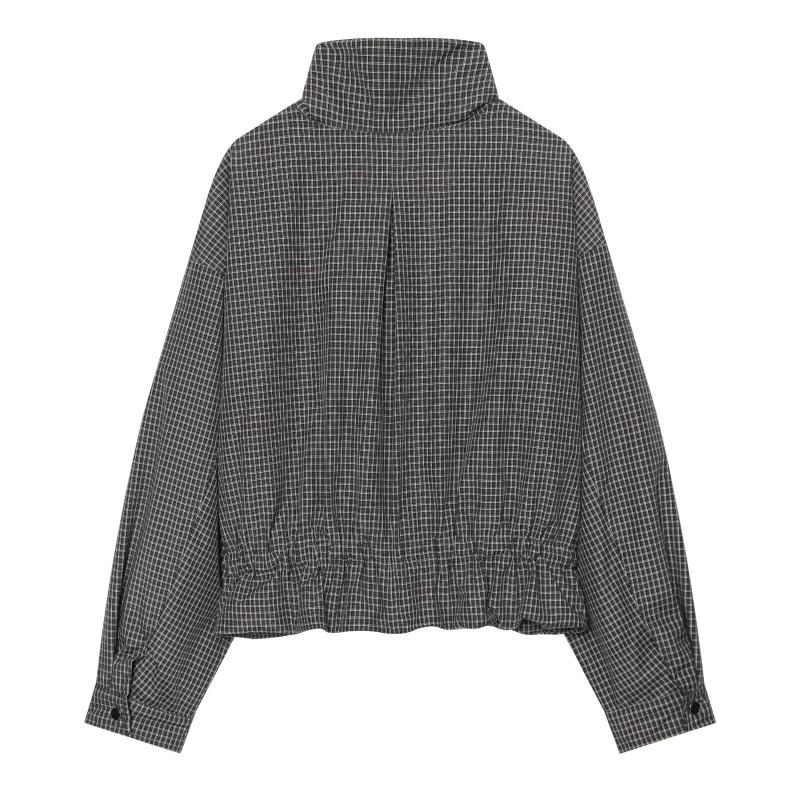 Womens Vintage Plaid Stand Collar Jacket Casual Fashion Short Outerwear