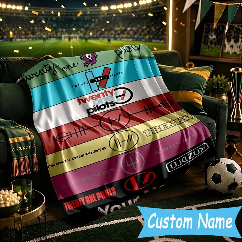 Custom Name Twenty One Pilots Music Evolution Flannel Blanket, Use for Birthday/Holiday Gift, Soft Blanket for Sofa/Bed/Camping/Office, Home Decor