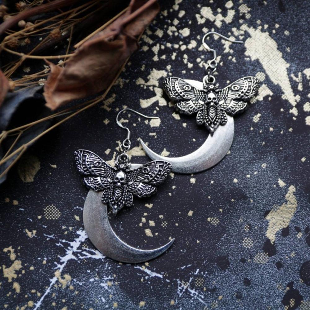 Personality Trendy Punk Ancient Death Moth Skull Dangle Earrings for Women Men Hallowmas Party Gothic Jewelry Accessories Gifts