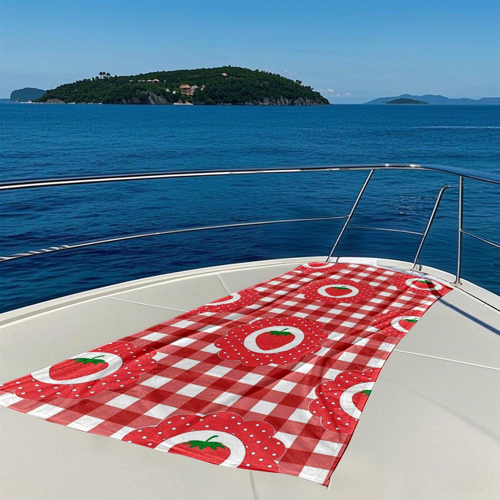 Aardbeien Gingham Bloemen Sneldrogende Badhanddoek Microvezel strandlaken lichtgewicht zwemmen kamperen yoga strand uit