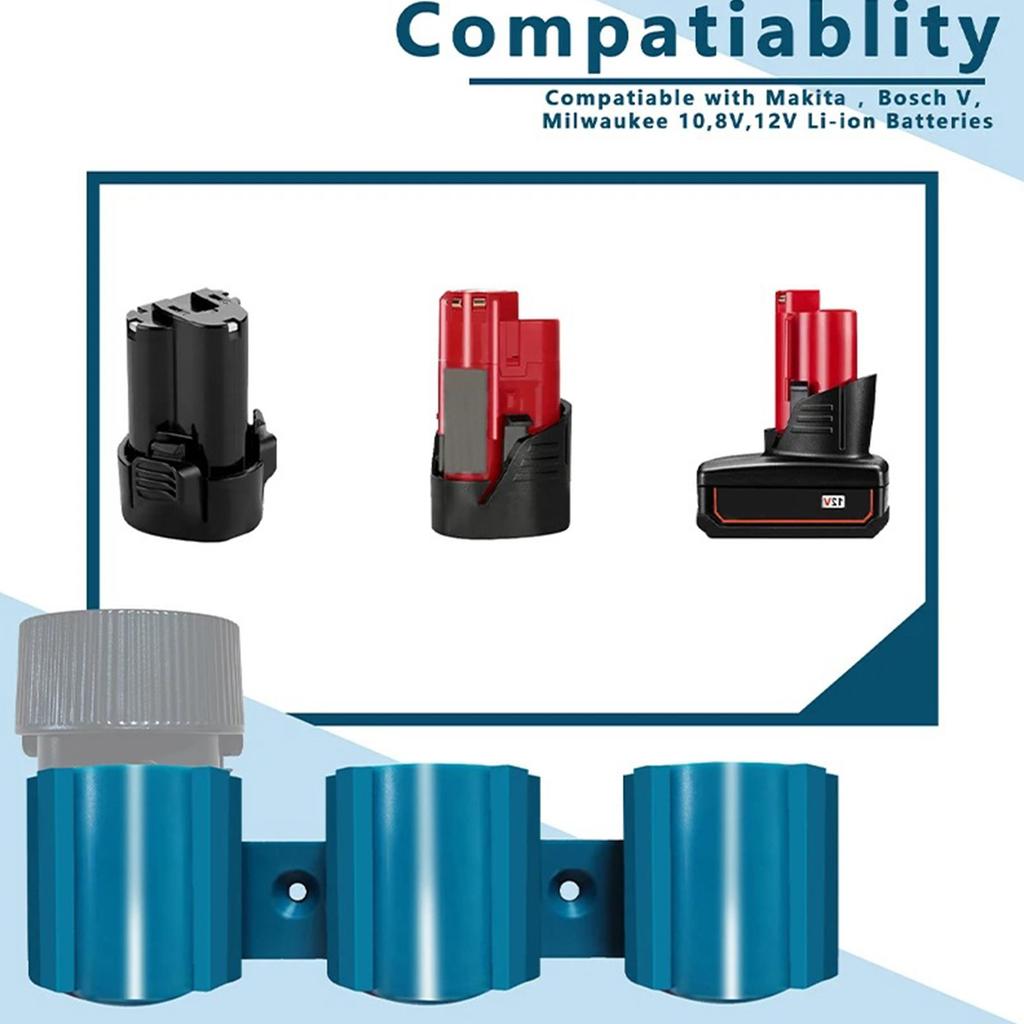3Slot Battery Holder Tool Storage Bracket for Milwaukee/Bosch 12V Batteries Easy Installation Durability Plastic Design