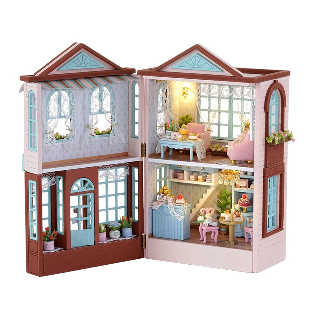CUTEROOM Miniature Dollhouse Wooden Kit for Kids DIY Toy Candy Cake & Milk Tea Shop Perfect Gift (D013)