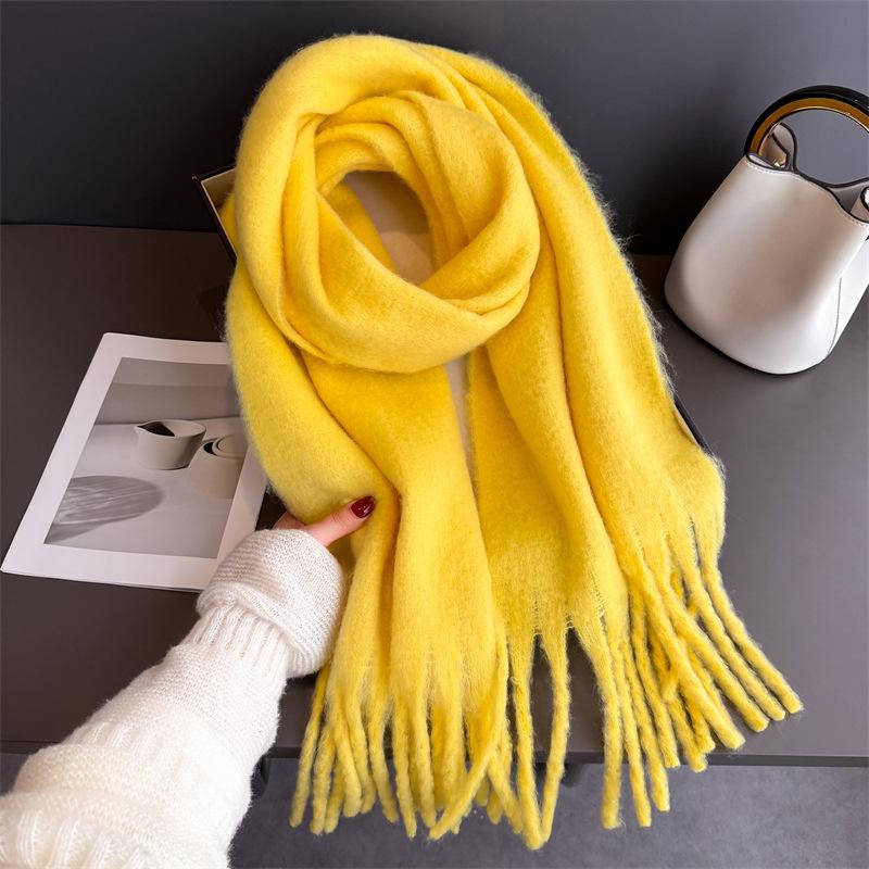 

Однотонний мохеровий шарф з подовженими китицями - Універсальне зимове тепло для чоловіків і жінок, європейський та американський стиль 240x38cm