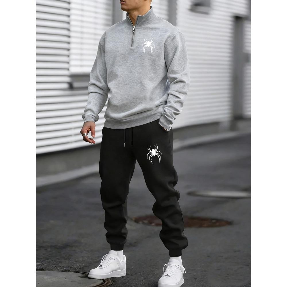 Spider Horror Spider Print Men s Zipper Hoodie and Pants Set, Autumn Winter Casual Sportswear S