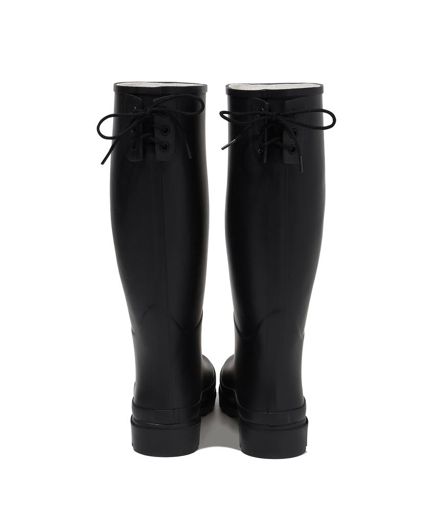 Covernat Woman Clover Heart Bag Lace-Up Rain Boots Long Black