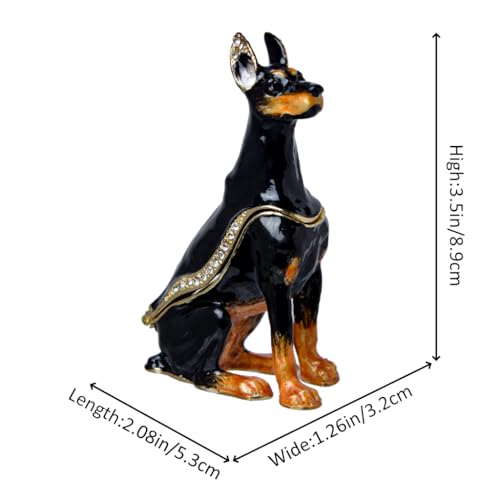 FJ FENGZHIJIE Doberman Dog Figurine Jewelry Box with Hand-Painted Details and Hinged Lid, Golden Crystal Enamel, Animal Keepsake, Special Occasion Gif