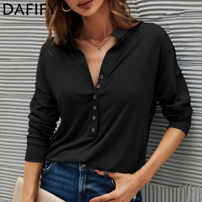 

DAFIFY женские модные повседневные весенне-осенние однотонные рубашки-поло с длинным рукавом и принтом, блузки и рубашки