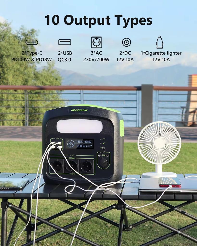 Newsmy N7576 Przenośna Stacja Zasilania 700W 460.8Wh Generator Słoneczny Akumulator LiFePO4, do Zasilania Awaryjnego w Domu, na Kemping na Zewnątrz, Mobilne Zasilanie
