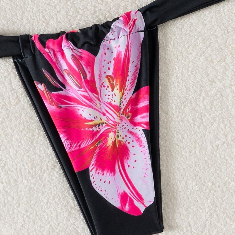 New split swimsuit printed fixed version contrasting color triangle cup bikini strap sexy swimsuit