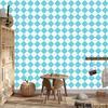 Pink and Blue Checkered Wallpaper, Celadon and White, 50x1000