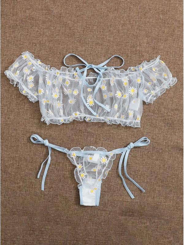 Ensemble de lingerie deux pièces sexy en dentelle florale européenne et américaine