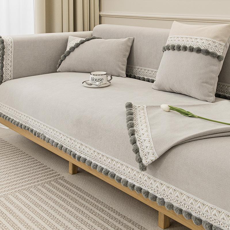 Sofa Cushion Four Seasons Universal Non-Slip Mat Japanese Style Log Style Cream Color Imperial Concubine Four-Seat Cushion