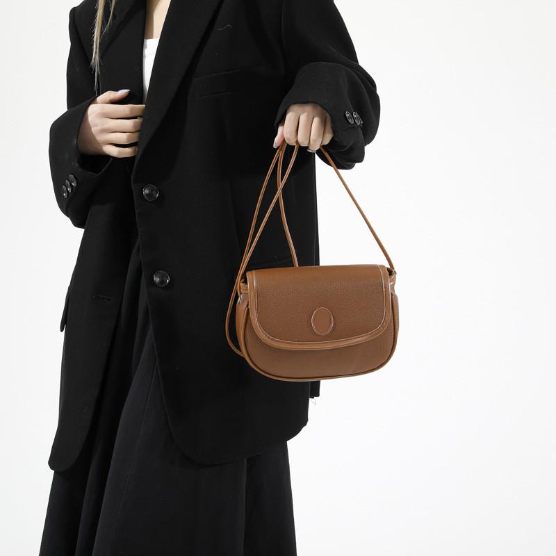 Trendy Brown Single Shoulder Bag Unique Small Square Design Chic Everyday Purse