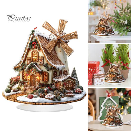 Indoor Winter Holiday Decorations Gingerbread Log Cabin Ornament, 2D Acrylic Table Decoration, Christmas House Ornaments Double Sided Crafts for Home