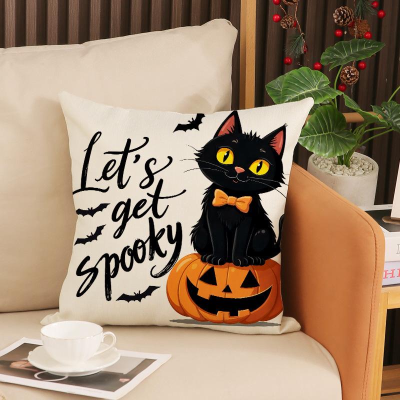 

New Halloween Throw Pillow Case Ghost Funny Print Cushion Linen Breathable Home Sofa Cushion 45 * 45Cm (pillowcase only)