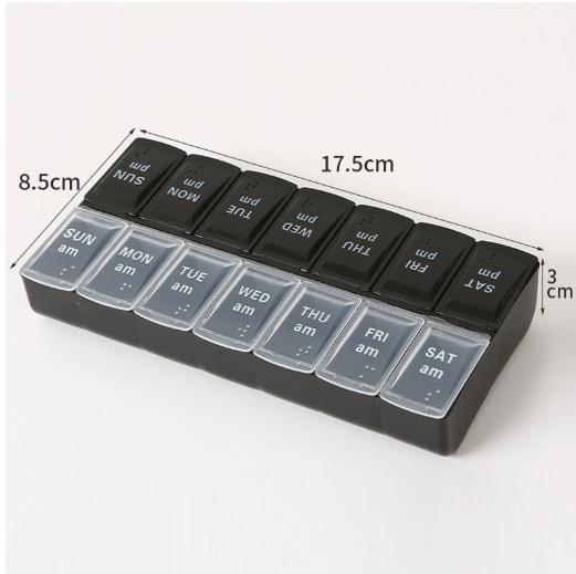 

Large Capacity Dual Row Pill Organizer Box Portable Weekly Medicine Storage Container with Multiple Compartments for Daily Medication Management One Size