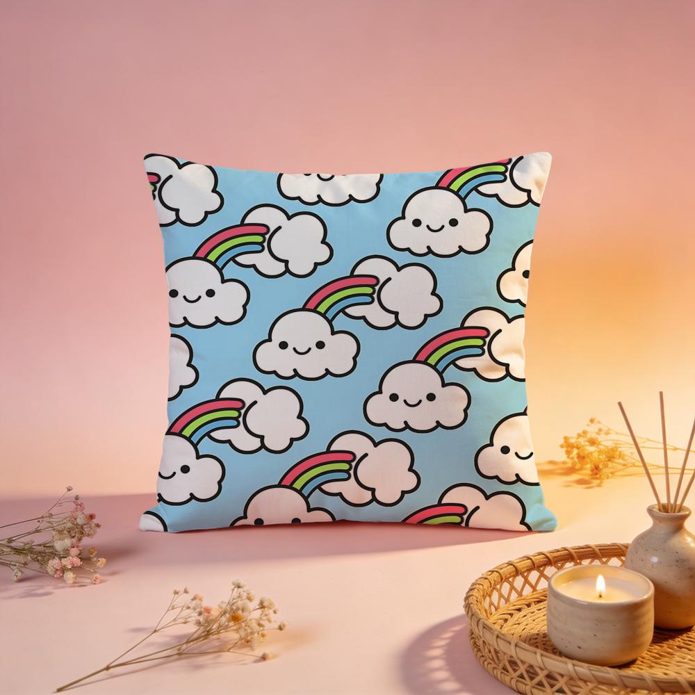 Bright Rainbow YK Pattern Cushion Cover Comfortable Durable Pillow Cover MultiScene for Home Office Car Sofa