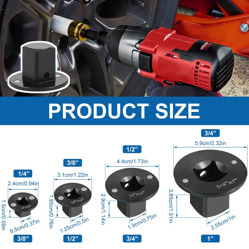 Low-Profile Impact Socket Adapter 1/4" to 3/8", 3/8" to 1/2", 1/2" to 3/4", 3/4" to1" Drive Ratchet Adapter 4 Pcs Socket Adapter
