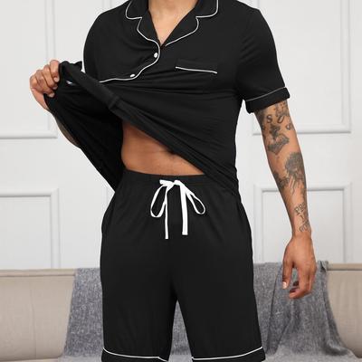 Men's Plus Size Modal Cardigan Pajama Set - Short Sleeve Lapel Top & Shorts for Summer