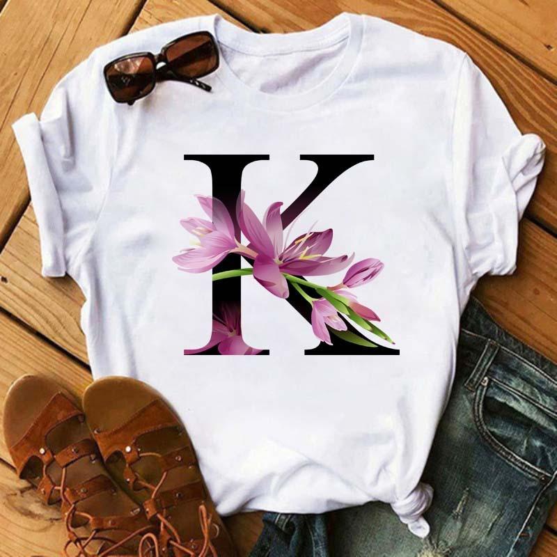 Womens Short Sleeved Tshirt with Floral Letter Print Top with Floral Pattern Casual Natural and Fashionable Daily WhiteTshirt