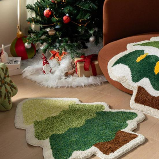 Yousheng Christmas Bathroom Rug Mat Xmas Tree Santa Clauds Shape Design Water Absorbent Floor Mat Home Decor for Kitchen Living Room Bathroom