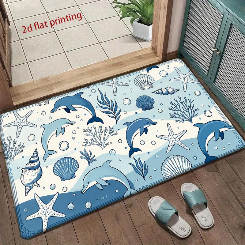 Oceanic Dolphins Pattern Mat Living Room Decoration Home Sofa Non-Slip Carpet Study Bedroom Tatami Children'S Soft Floor Mat