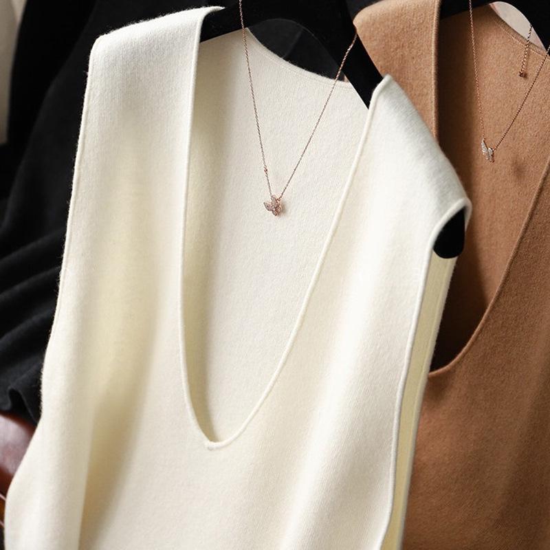 Autumn/Winter Women's V-neck 100% Pure Wool Loose Vest