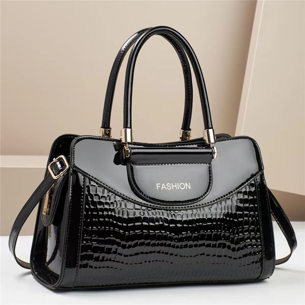 New Design Trend with Bright Leather Alligator Print Middle-aged Women Shoulder Handbag Large Size Capacity Style Commuter Crossbody Bag