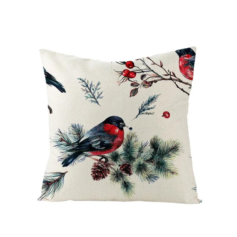 Nordic New Christmas Pillowcase Watercolor Wreath Linen Cushion Cover Sofa Cushion Cover