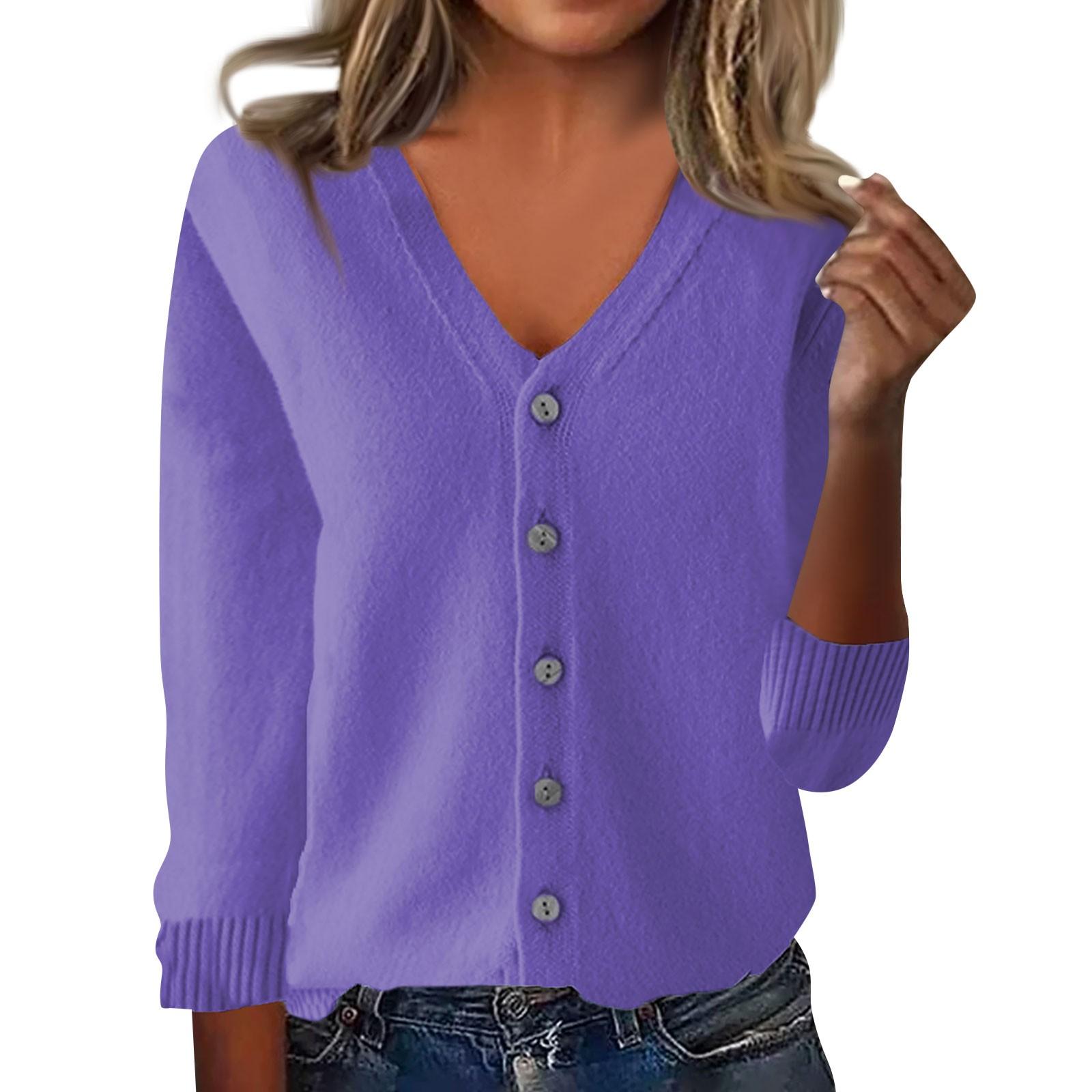 

Женская мода свободный трикотажный топ с длинным рукавом повседневный однотонный кардиган куртка L фиолетовый