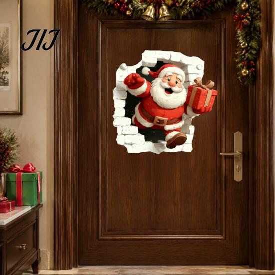 Window Sticker for Glass Christmas Santa Wall Stickers, 3D Claus Reindeer Break-Through Self-Adhesive Indoor Outdoor Holiday Ornaments Decal,