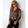 Women's Satin Shirt Simple V-neck Button Blouse Loose Long Sleeved  Blouses & Shirts
