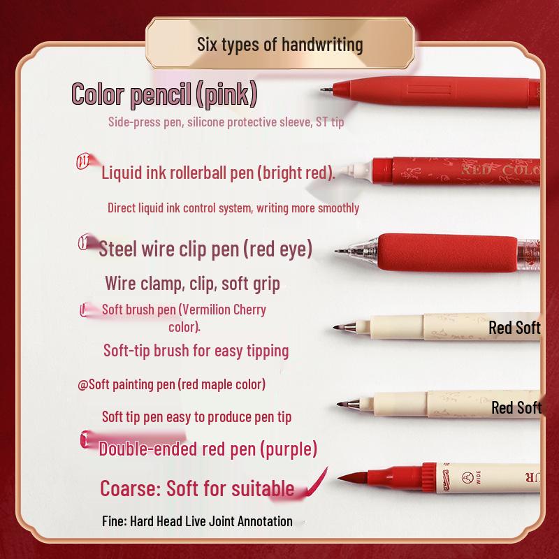 Kaba Bear Red Ballpoint Pen Set - Quick-Dry Highlighting Student & Teacher Grading Pen