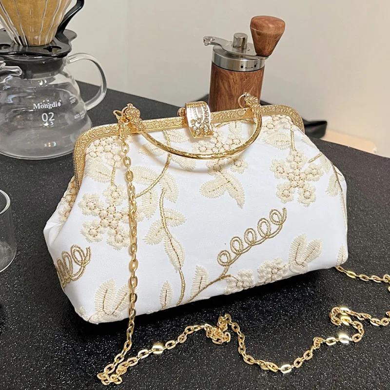 

Винтажный дизайнерский свадебный клатч ручной работы для женщин, шикарный замок, зажим для женской сумки и кошелька, сумка-мессенджер на цепочке через плечо