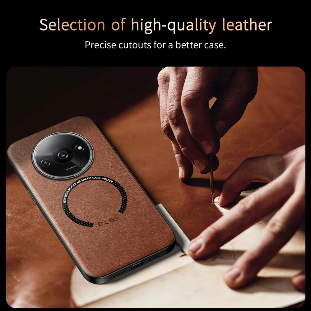 For Redmi A3 A3X Fine Hole PU Cow Pattern Leather Outer Magnetic Ring Soft Edge Anti-Drop Anti-Fingerprint Phone Case