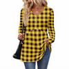 Women's Casual Fashion V-Neck Button Plaid Long Sleeve Top