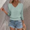 Women's Lightweight Knit V-Neck Sweater Top with 3/4 Sleeves, Eyelet Pattern, Smocked Waist, Casual Pullover for Spring Summer