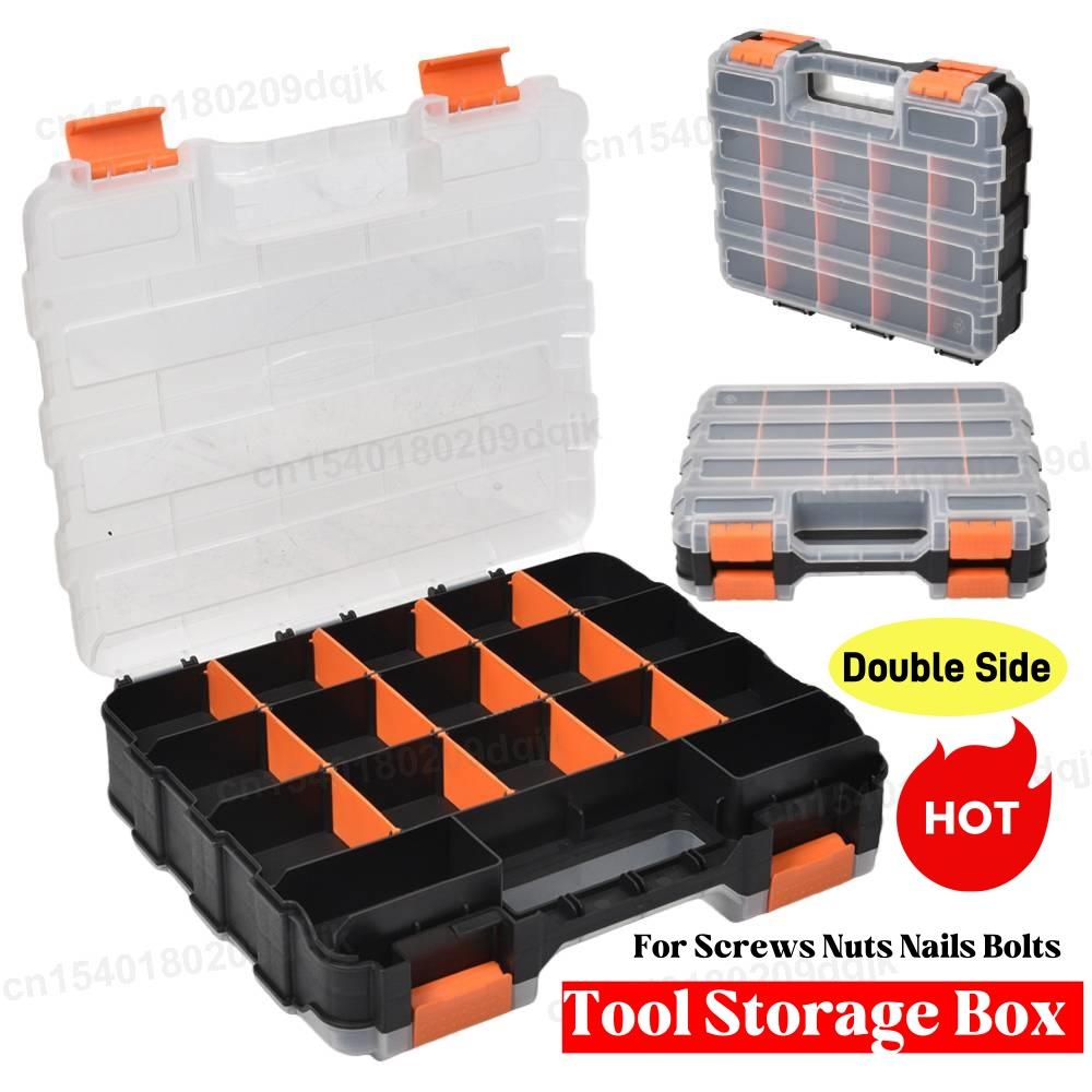 Double Side Tools Box Organizer Tool Storage Box Double Side Tools Box Hardware Tool Arrangement Box for Screws Nuts Nails Bolts