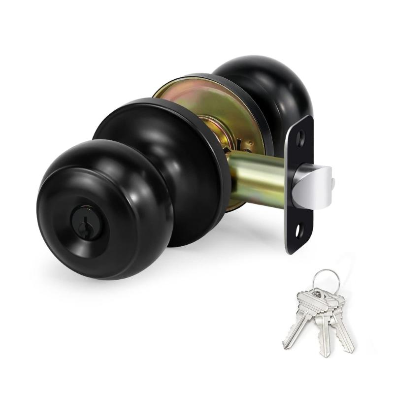 Round Shaped Entrance Lock Doorknob Zinc Alloy Door Knobs Knobset Metal Handle Knob with Key Interior Door Handles