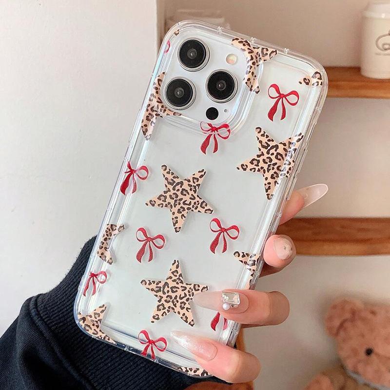 Red Bow Star Patterns Clear Case for Samsung Galaxy A55 A54 A35 5G A15 S25 A14 A34 A52 A53 S21 FE S22 S23 S24 Ultra Soft Cover
