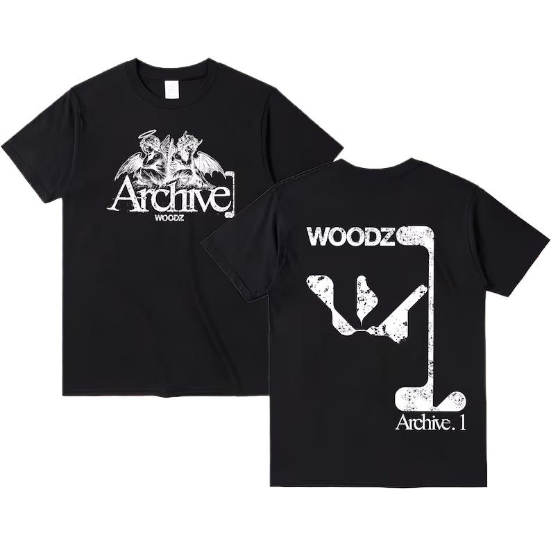 2026 Summer Hot Sale Trendy High Street Hip-hop  WOODZ Archive T-shirt Unisex Streetwear Gothic Round T-shirt Short Sleeve Casual Clothing