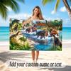 Dinosaur Theme Quick Dry Beach Towel Custom Name Text Print Large Sand Resistant Towel Beach Vacation