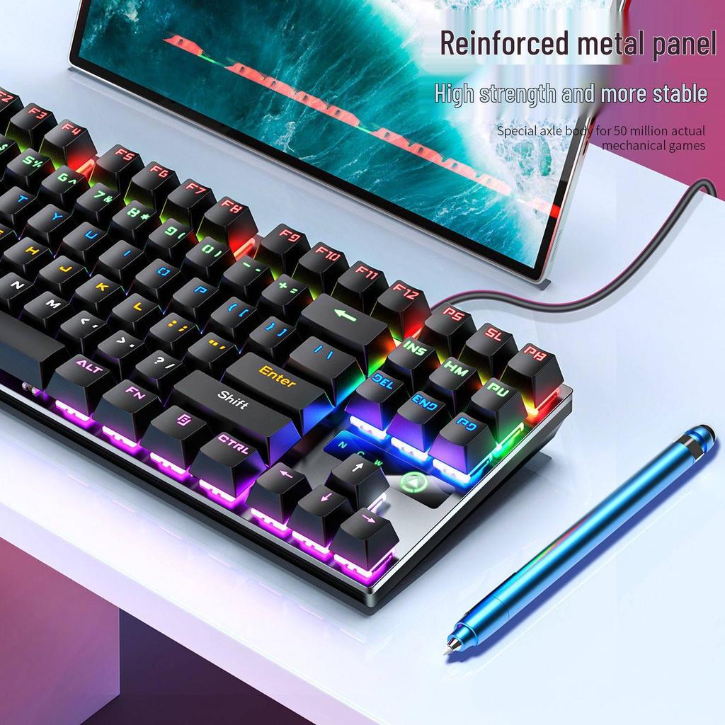 87/104-Key Mechanical Gaming Set: Silver Carving Keyboard (Blue/Black Axis), Mouse, Headset for E-Sports & Office Use